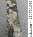 Cracked asphalt and dry grass along road edge, macro detail of urban decay, grunge texture, street maintenance, landscape, and environmental background 130731349