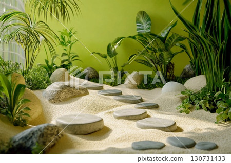 Lime Garden Pathway Inviting Tranquility and Natural Beauty Through Greenery Generative AI 130731433