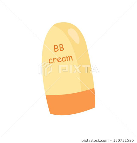 Minimalist vector illustration of BB cream cosmetic tube in yellow and orange packaging. 130731580