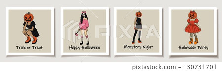 Set of four Trendy Women Halloween Costumes on Halloween Cards 130731701