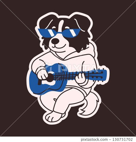 Cool Dog Playing Guitar in Hoodie and Sunglasses 130731702