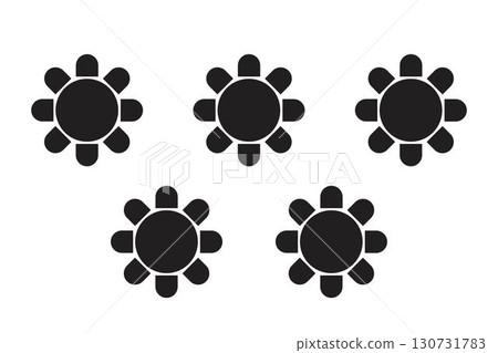Round tables and chairs silhouettes isolated on white background. Cafe or restaurant seats arrangement plan. Banquet or wedding party seatings scheme top view. Vector graphic illustration 130731783