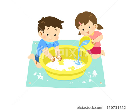 兒童玩馬鈴薯澱粉的插圖 130731832