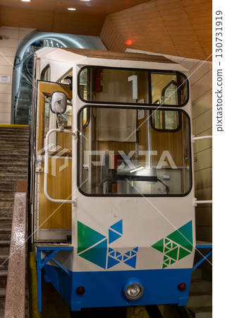Funicular car at a stop, Karlovy Vary, Czechia Funicular car at a stop, Karlovy Vary, Czechia 130731919
