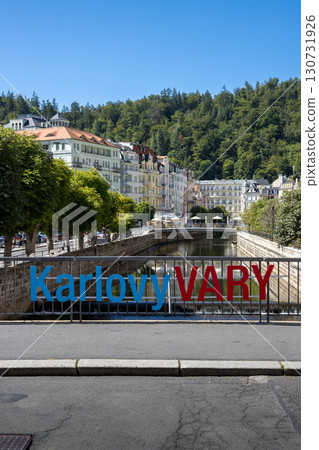 Sign Karlovy Vary on a Ohre bridge, Karlovy Vary, Czechia Sign Karlovy Vary on a Ohre bridge, Karlovy Vary, Czechia 130731926