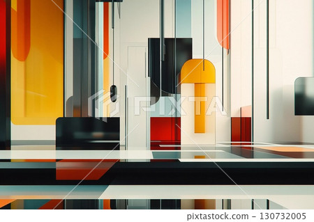 Exploring Vibrant Shapes and Colors in an Intricate Abstract Composition Generative AI 130732005