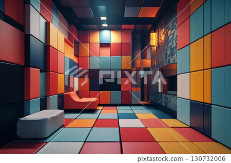 Colorful Geometric Composition With Dynamic Squares Creating a Lively Space Generative AI 130732006