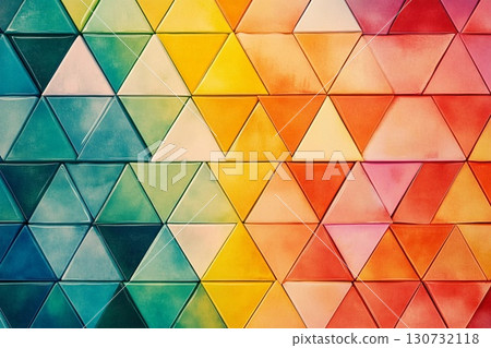 Brightly Colored Mosaic Pattern Showcasing Vibrant Triangles in Stunning Arrangement Generative AI 130732118
