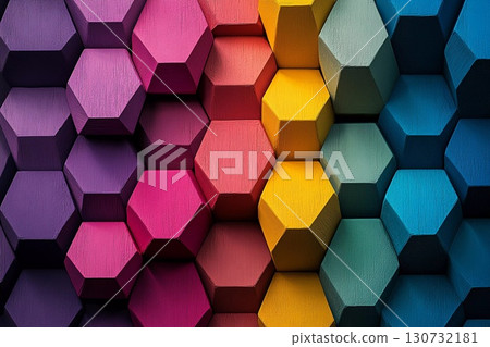 Colorful Hexagonal Patterns With Smooth Transitions and Rich Textures Generative AI 130732181