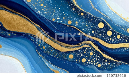 Elegant Fluid Abstract Art with Navy Background and Golden Stripes for Luxury Presentation Designs 130732616