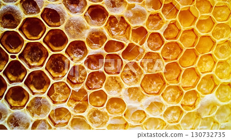 Amber Textured Surface with Sweet Honeycomb Detail for Nutrition and Wellness Themes Background 130732735