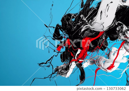 Dynamic Black and White With Vibrant Red on a Soothing Blue Background - Generative AI 130733062