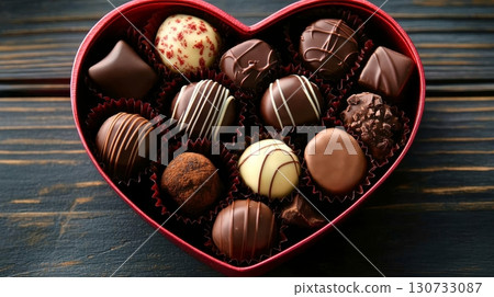 Elegant Assortment of Gourmet Chocolate Truffles in Heart Shaped Box for Valentine s Day Gift 130733087