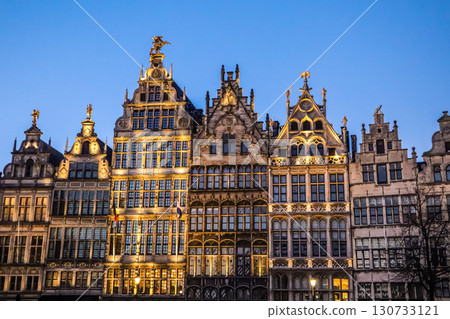 Grote Markt, historic central square of Antwerp in the evening. Travel photo. Antwerp, Belgium 130733121
