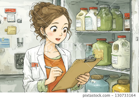 Miyu Series: Food Logistics Miyu Checks the List in the Refrigerator 130733164