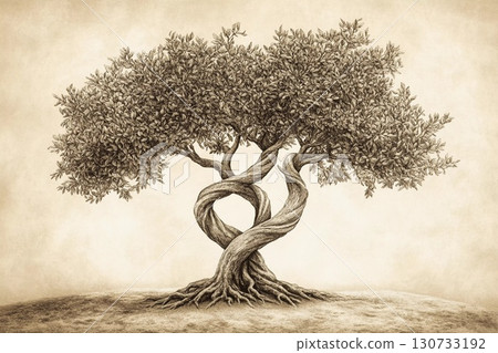 Intricate Engraving of a Tree With Intertwined Branches and Roots Generative AI 130733192
