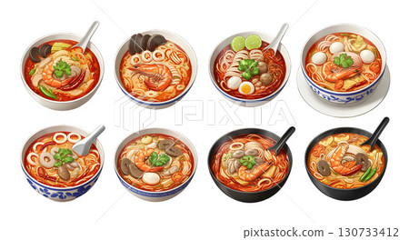 spicy prawn soup, Thai food set. illustration design spicy prawn soup, Thai food set. illustration design 130733412