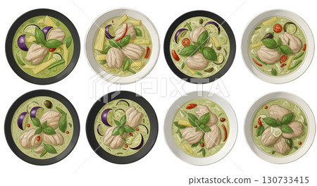 green curry, Thai food set. illustration design.	 130733415