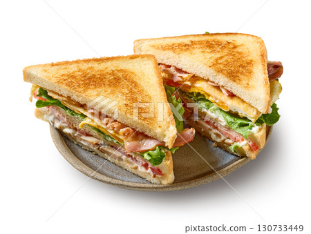 club sandwich on plate isolated 130733449