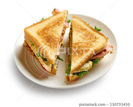 club sandwich on white plate 130733450