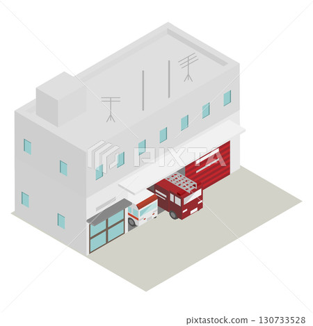 Isometric fire station building image Isometric fire station building image 130733528