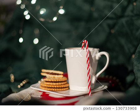 A white mug with a red A white mug with a red 130733908