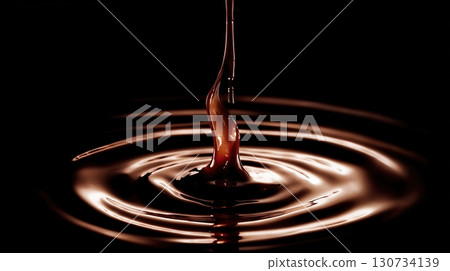 Drop of chocolate is falling into a pool of chocolate. Moody and dark atmosphere 130734139