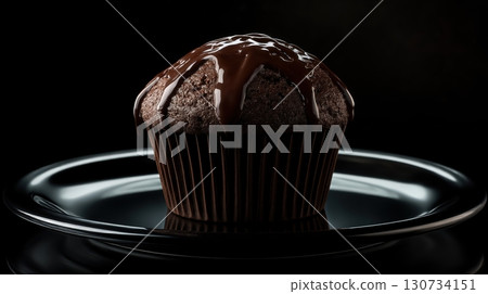 Chocolate cupcake with chocolate frosting on top Chocolate cupcake with chocolate frosting on top 130734151