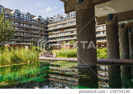 Barbican Estate Water Gardens, London, UK. Brutalist Architecture and Urban Oasis 130734190