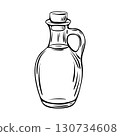 Olive oil bottle engraving sketch in Mediterranean food style 130734608