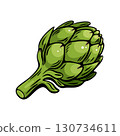 Colorful artichoke engraving for Mediterranean food design use 130734611