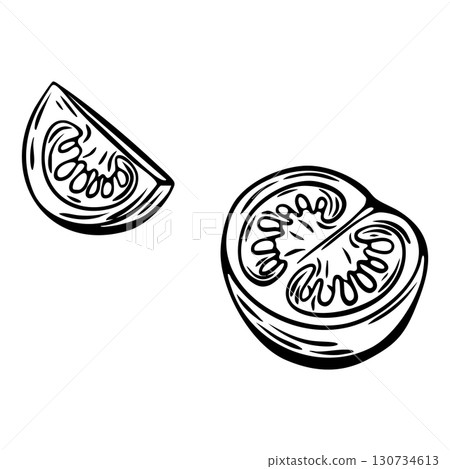 Tomato engraving sketch for Mediterranean food and coloring 130734613