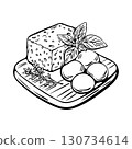 Mediterranean cheese engraving sketch with herbs for coloring use 130734614