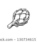 Engraved artichoke sketch for Mediterranean food and coloring 130734615