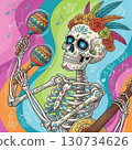 A cheerful skeleton playing maracas. 130734626