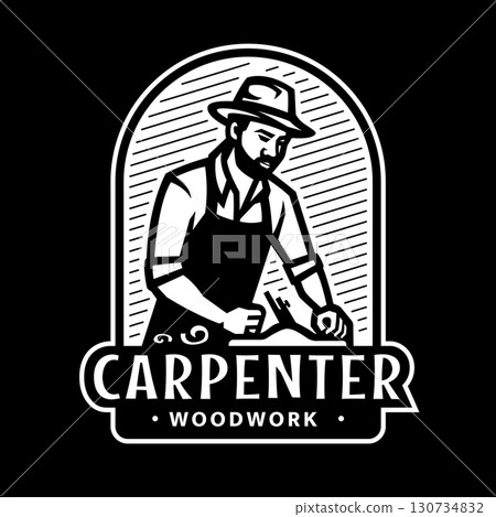 Carpenter with a plane on a dark background. Carpenter with a plane on a dark background. 130734832