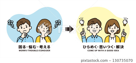 Vector illustration of men and women in their 20s and 30s who have solved the trouble they were having_Color Vector illustration of men and women in their 20s and 30s who have solved the trouble they were having_Color 130735070