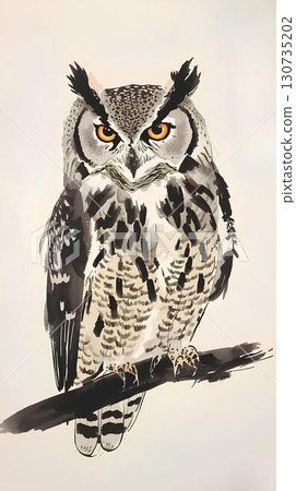 Ink painting style owl 130735202