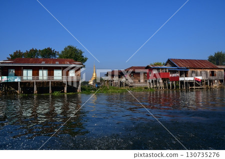 Myanmar, Inle Lake, floating villages, pagodas, stupas Myanmar, Inle Lake, floating villages, pagodas, stupas 130735276