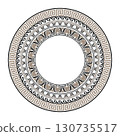Vector gold and black classic Greek round ornament. Circle of Ancient Greece, the Roman Empire. Byzantine painting. Decoration of European palaces. Vintage frame with arabesques. Palmette. EPS 130735517