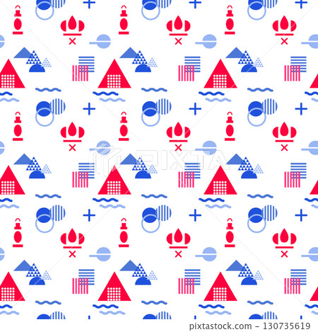 Geometric camping seamless pattern background (blue x red) 130735619