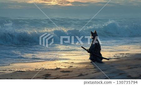 cat, beach, ocean 130735794