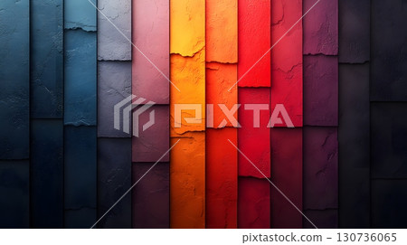 A colorful vibrant gradient background with rough textured vertical panels displays an abstract artistic pattern. 130736065