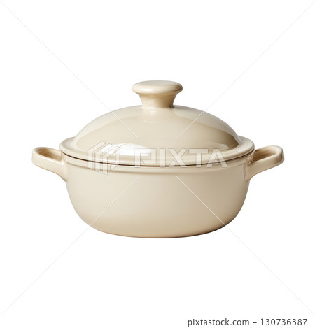 Elegant Beige Ceramic Casserole Dish with Lid and Handle, Perfect for Baking and Serving Delicious Meals 130736387