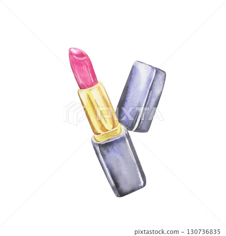 Pink lipstick watercolor illustration isolated on white background Pink lipstick watercolor illustration isolated on white background 130736835