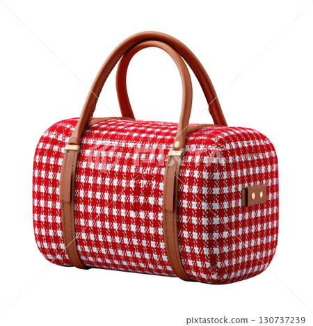 Stylish Red and White Checkered Handbag with Elegant Brown Straps for Fashion Lovers 130737239