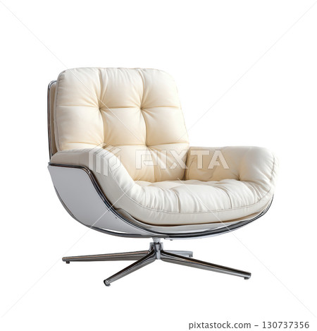 Modern Cream Leather Lounge Chair with Chrome Base and Soft Cushioning for Stylish Home Decor 130737356