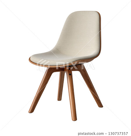 Modern minimalist chair with wooden legs and fabric seat for contemporary interior design and home decoration Modern minimalist chair with wooden legs and fabric seat for contemporary interior design and home decoration 130737357