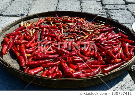 Myanmar, Inle Lake, Phaung Daw Oo, chili peppers Myanmar, Inle Lake, Phaung Daw Oo, chili peppers 130737411