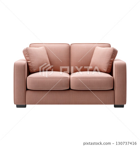 Modern Two-Seater Sofa in Soft Pink Upholstery for Stylish Living Room Decor and Furniture Arrangement Modern Two-Seater Sofa in Soft Pink Upholstery for Stylish Living Room Decor and Furniture Arrangement 130737416